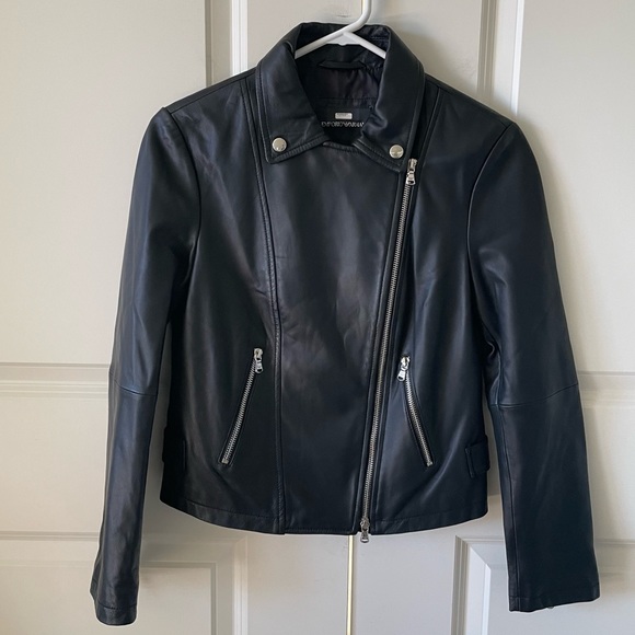 Emporio Armani Black Lambskin Nappa Leather Moto Biker Jacket - Picture 3 of 15